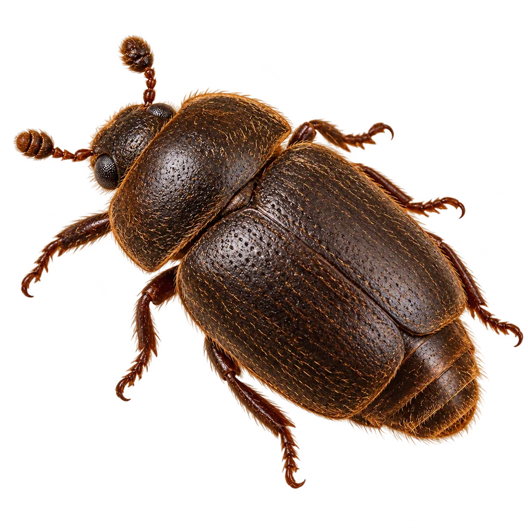 Adult small hive beetle with a dark oval body and clubbed antennae